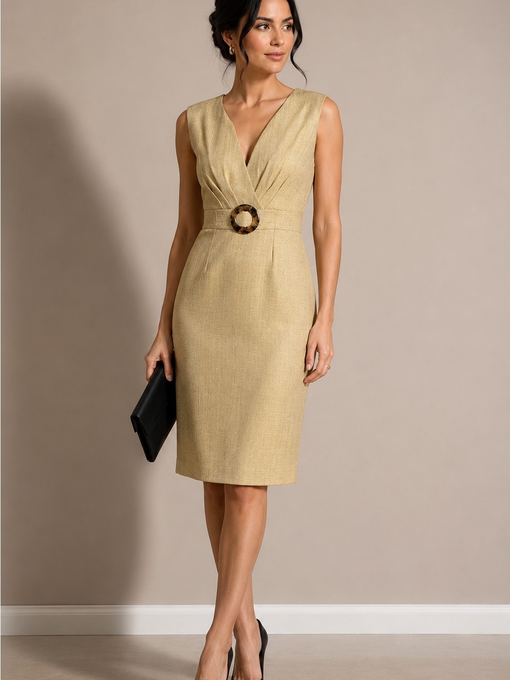 connected apparel Dress Size 10 Gold Tone Sleeveless V-Neck Sheath